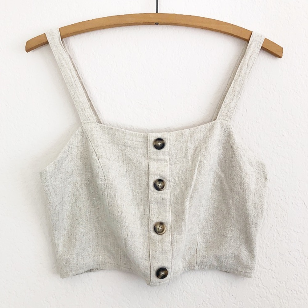 Beige Linen Cropped Tank Top